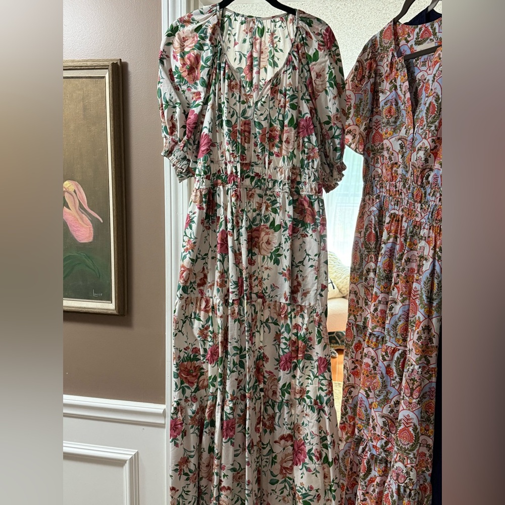 Anthropologie Floral Long Sleeve Dress - Pink and Green